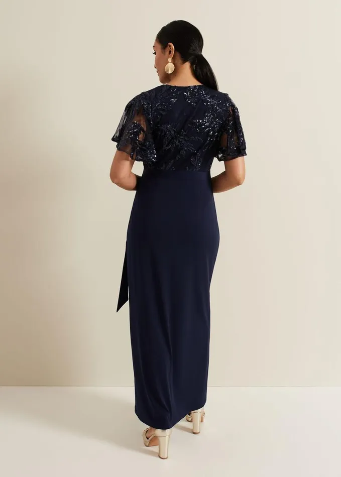 Phase Eight Petite Minty Sequin Bodice Maxi Dress Navy Women Dresses