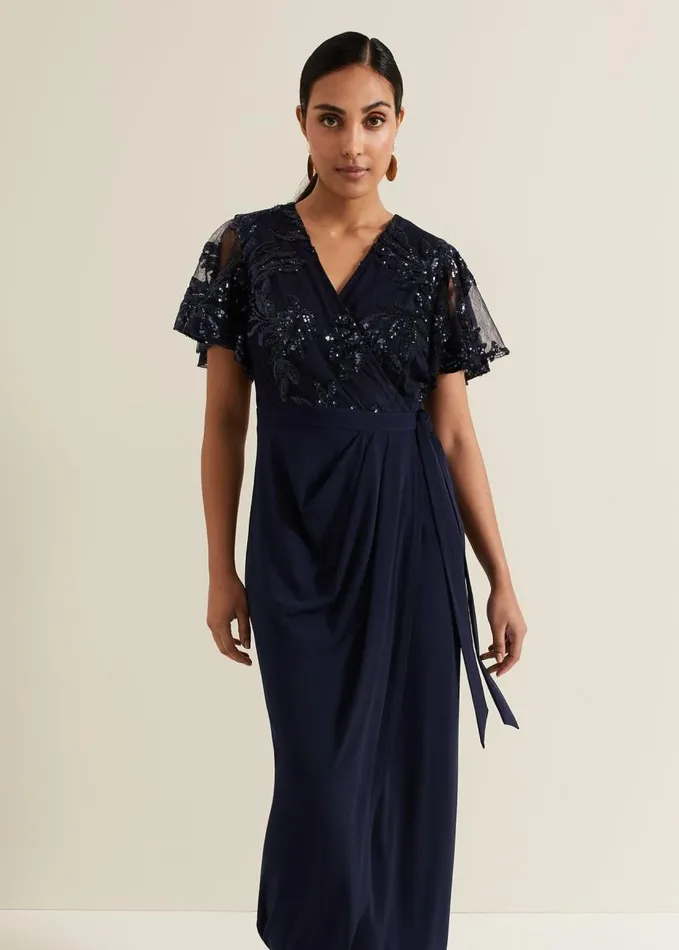 Phase Eight Petite Minty Sequin Bodice Maxi Dress Navy Women Dresses