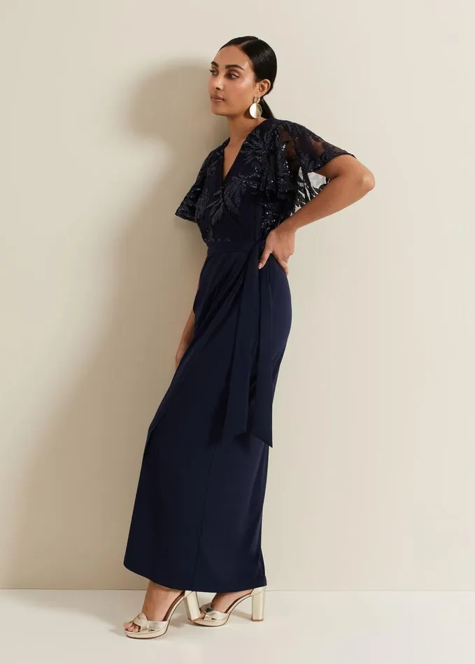 Phase Eight Petite Minty Sequin Bodice Maxi Dress Navy Women Dresses