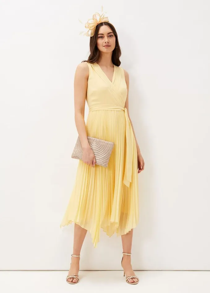 Phase Eight Petra Pleated Wrap Dress Pale Yellow Women Dresses