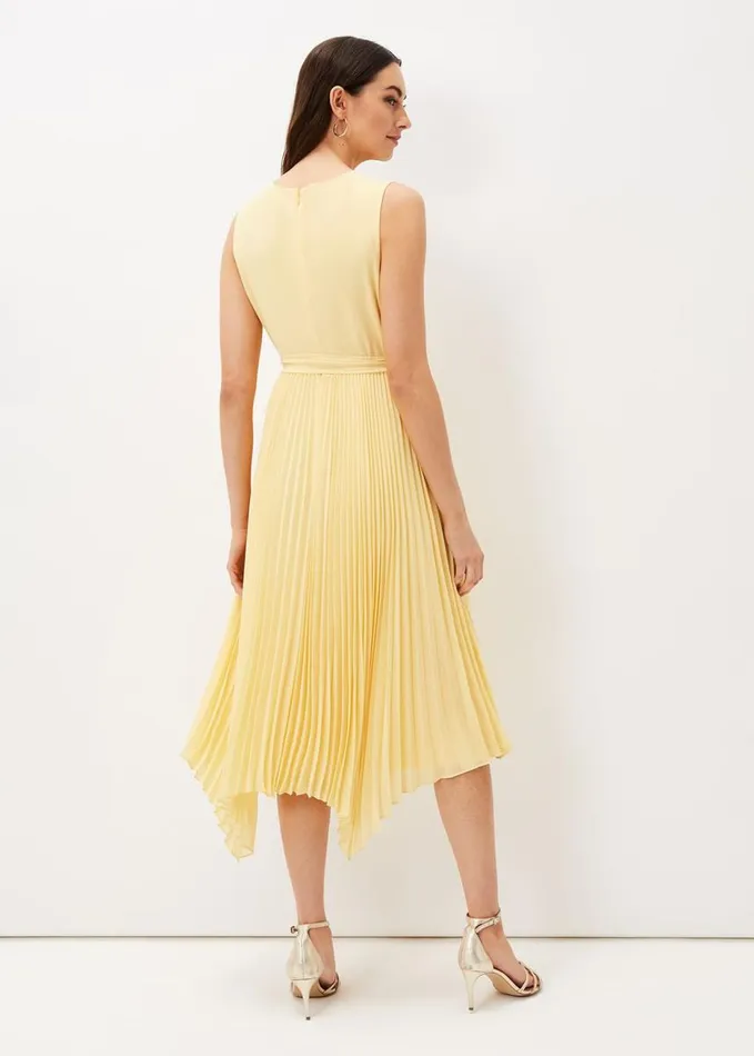 Phase Eight Petra Pleated Wrap Dress Pale Yellow Women Dresses