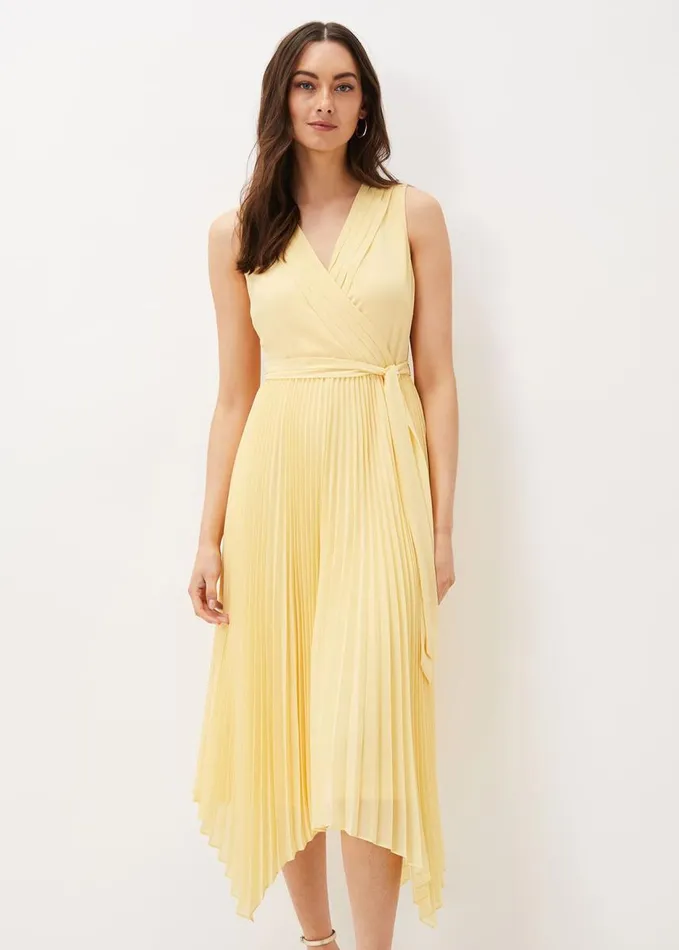 Phase Eight Petra Pleated Wrap Dress Pale Yellow Women Dresses