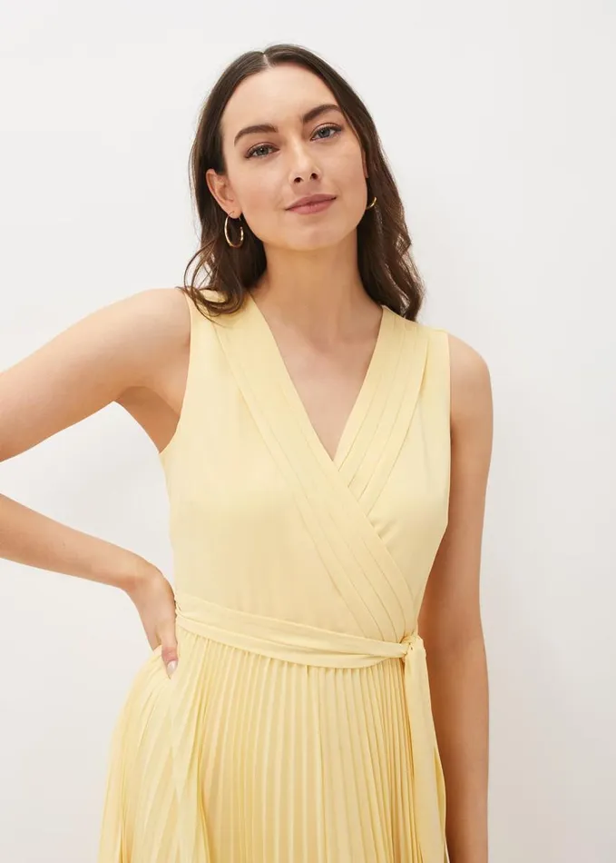 Phase Eight Petra Pleated Wrap Dress Pale Yellow Women Dresses