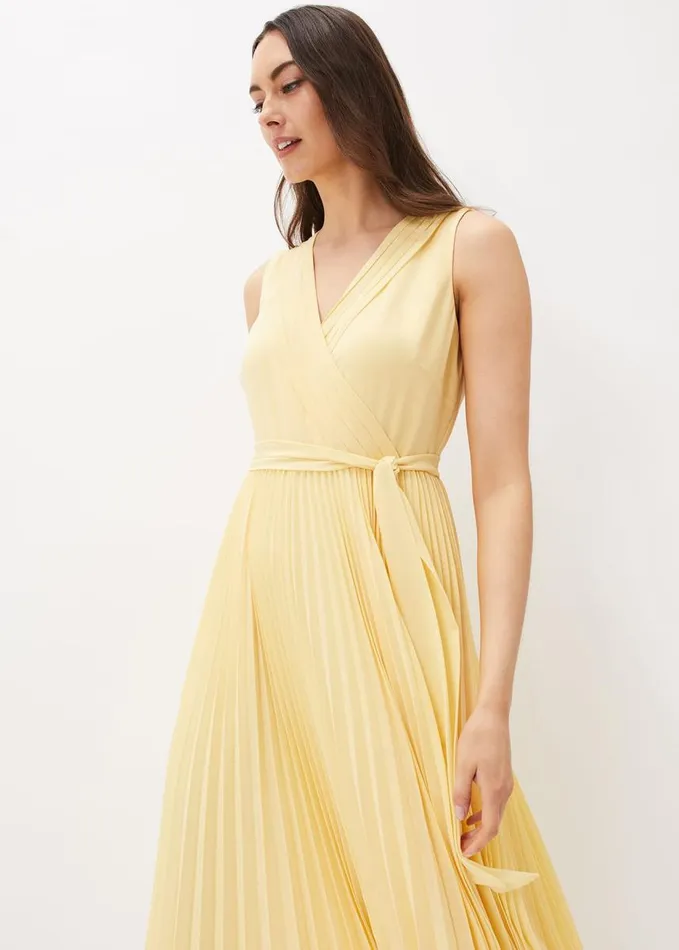Phase Eight Petra Pleated Wrap Dress Pale Yellow Women Dresses