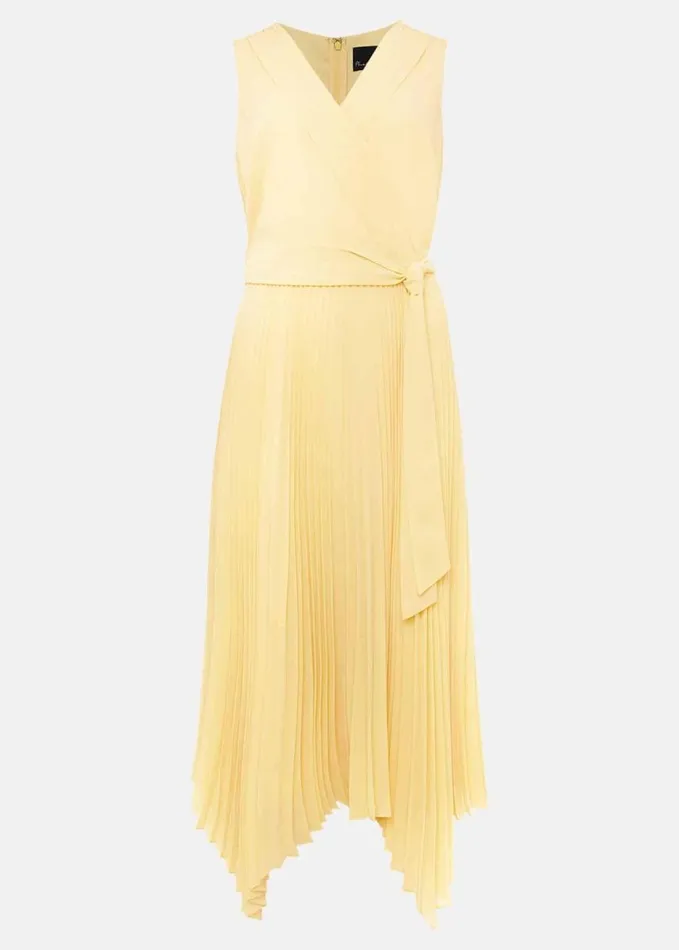 Phase Eight Petra Pleated Wrap Dress Pale Yellow Women Dresses