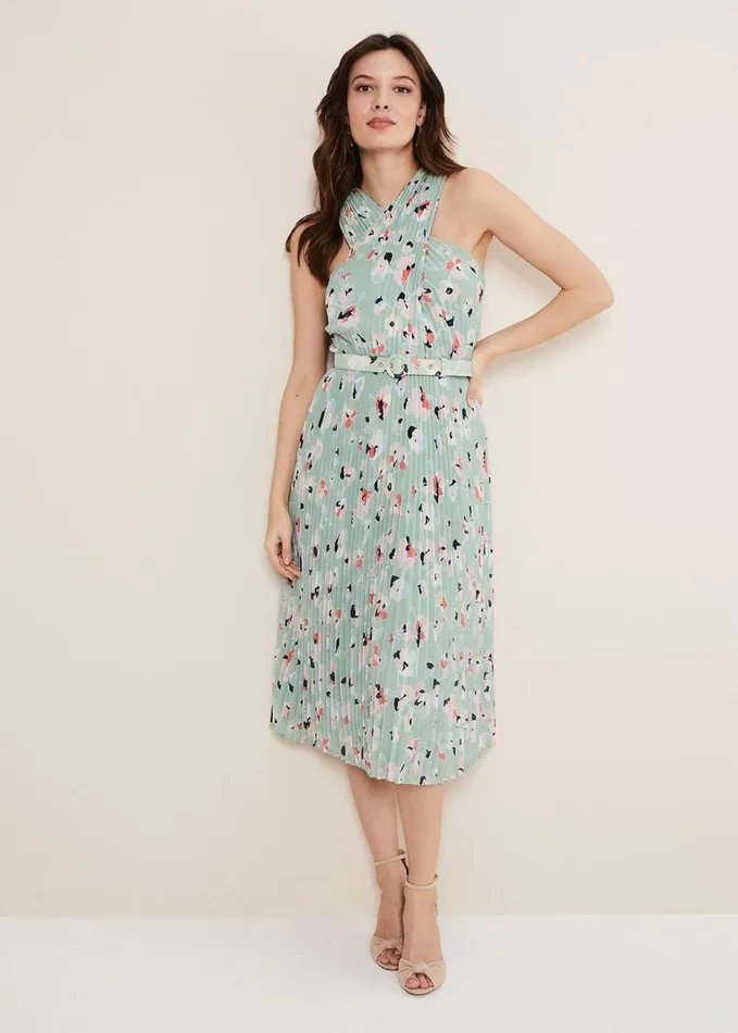 Phase Eight Portia Print Pleated Dress Peppermintmulti Women Dresses