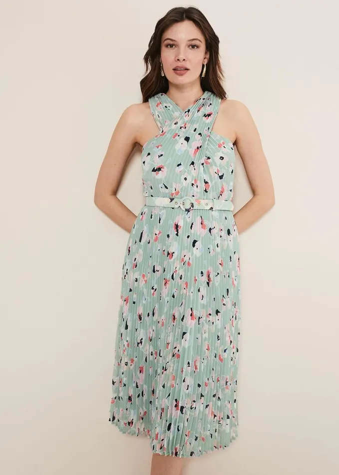 Phase Eight Portia Print Pleated Dress Peppermintmulti Women Dresses