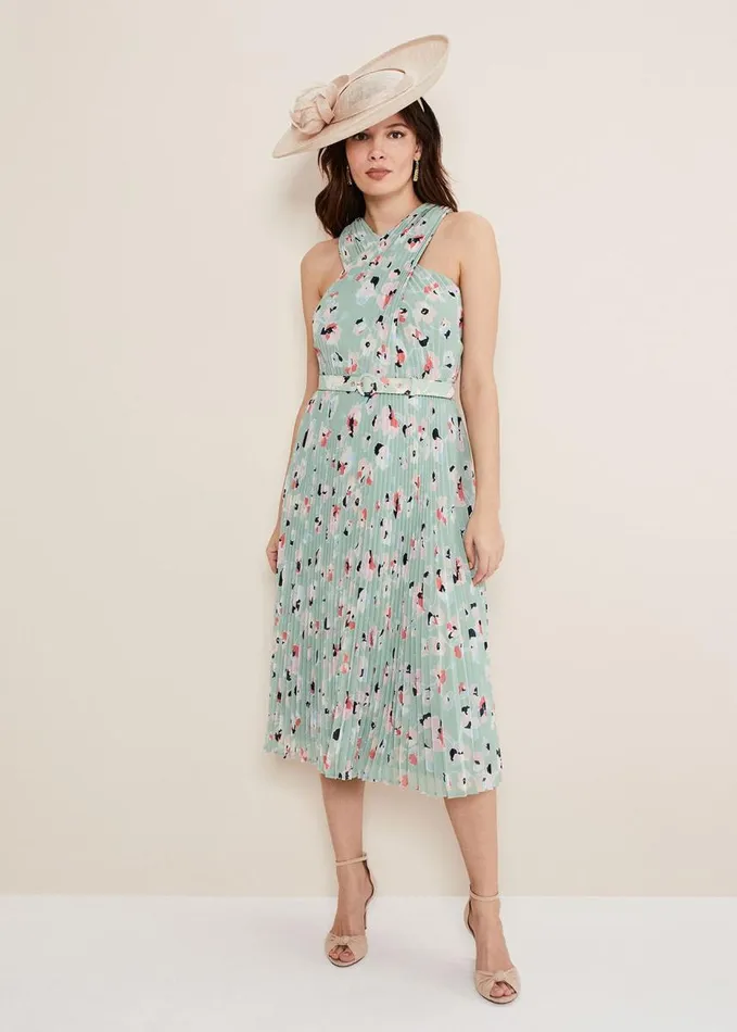 Phase Eight Portia Print Pleated Dress Peppermintmulti Women Dresses