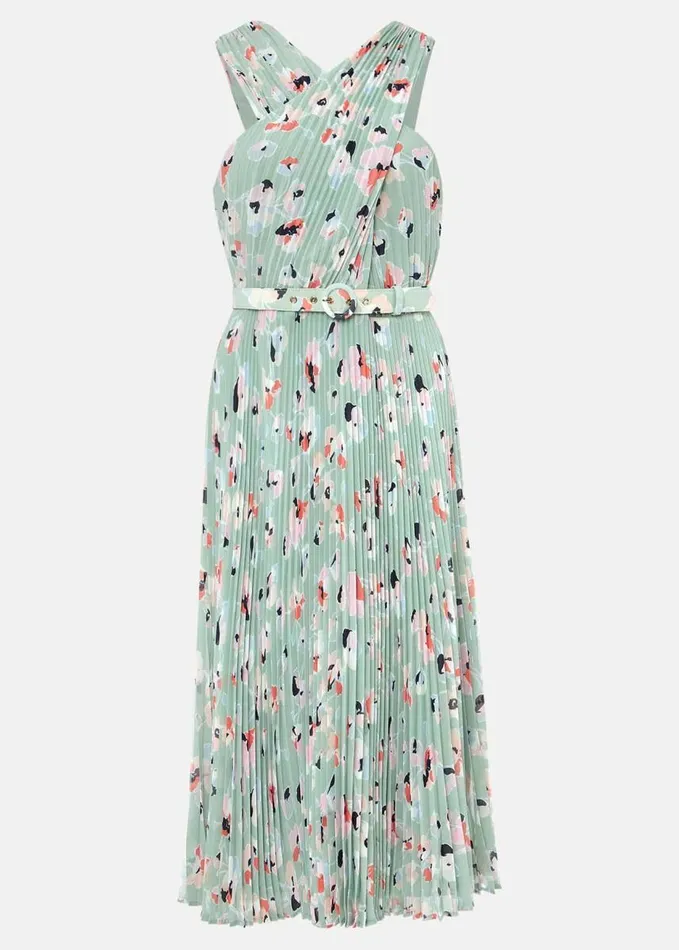 Phase Eight Portia Print Pleated Dress Peppermintmulti Women Dresses