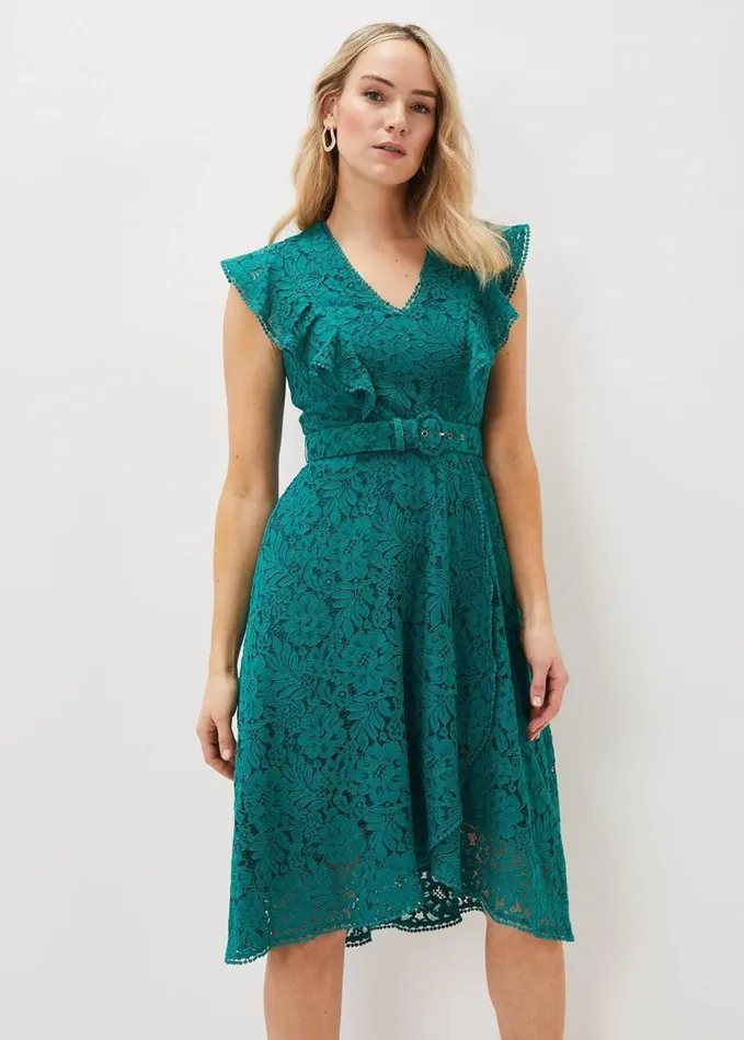 Phase Eight Priya Lace Frill Dress Jade Women Dresses