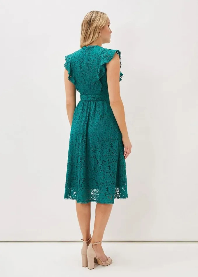 Phase Eight Priya Lace Frill Dress Jade Women Dresses