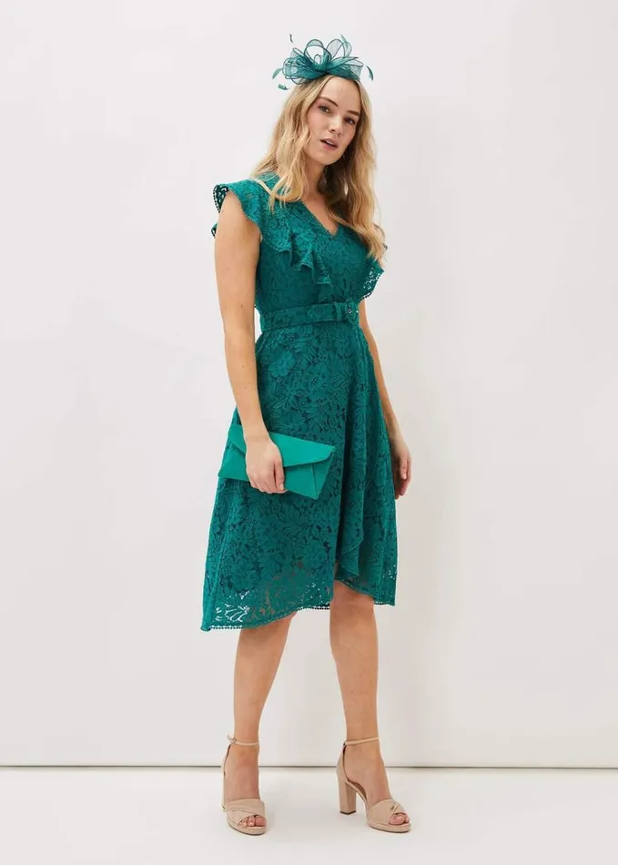Phase Eight Priya Lace Frill Dress Jade Women Dresses