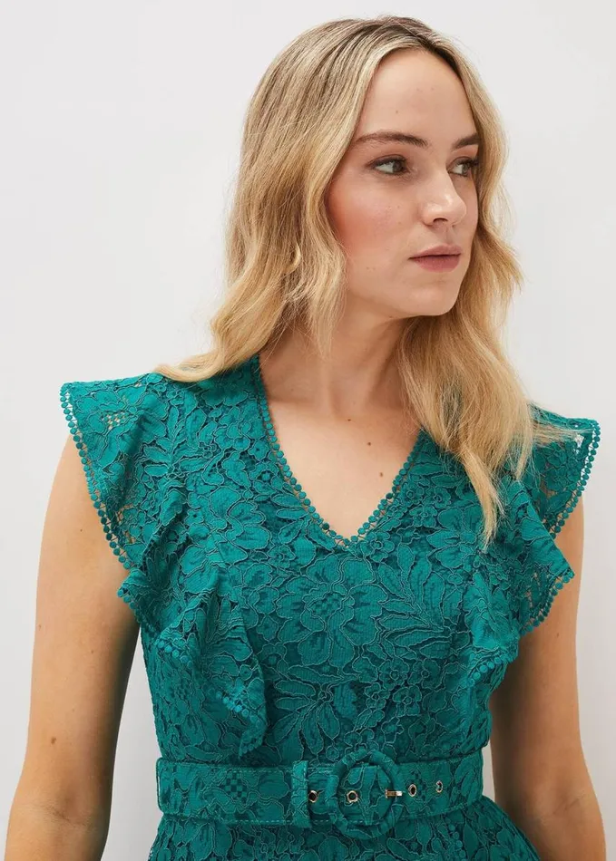 Phase Eight Priya Lace Frill Dress Jade Women Dresses