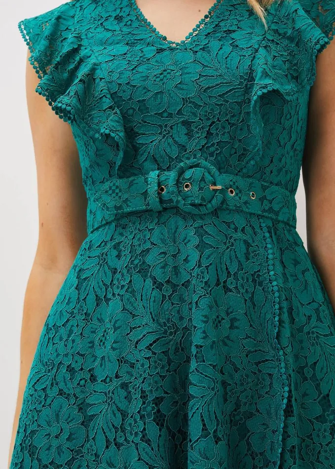 Phase Eight Priya Lace Frill Dress Jade Women Dresses