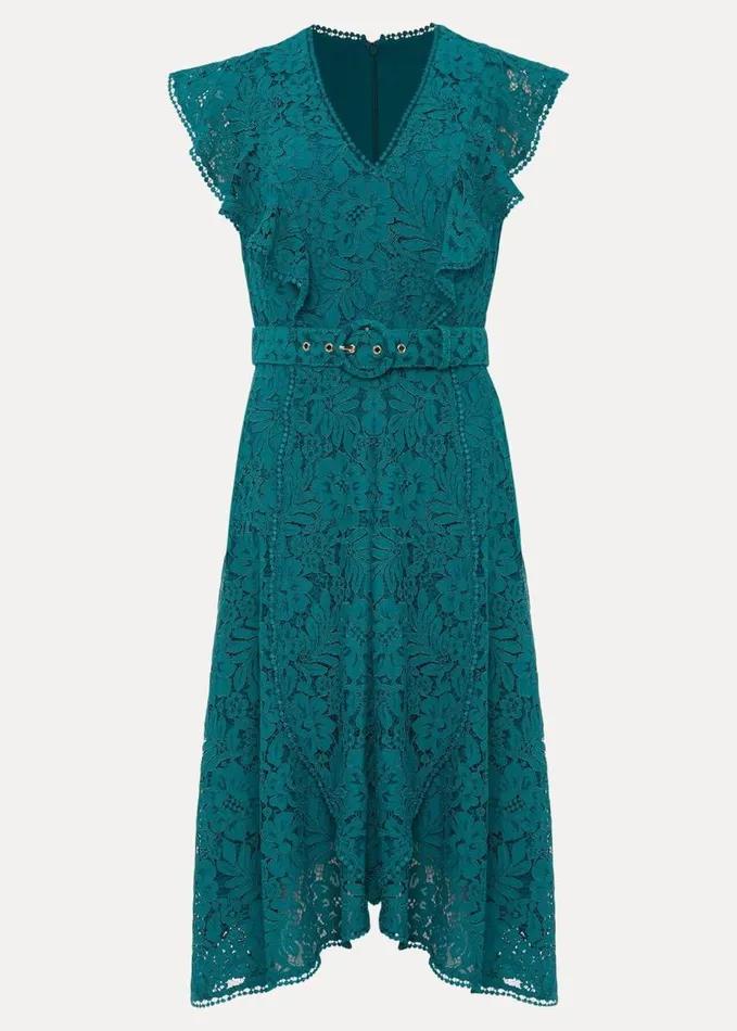 Phase Eight Priya Lace Frill Dress Jade Women Dresses
