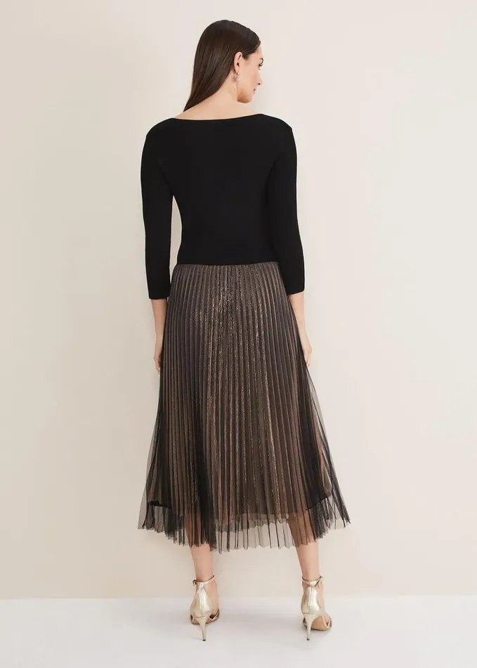 Phase Eight Rayen Pleated Mesh Skirt Dress Rose Gold Women Dresses