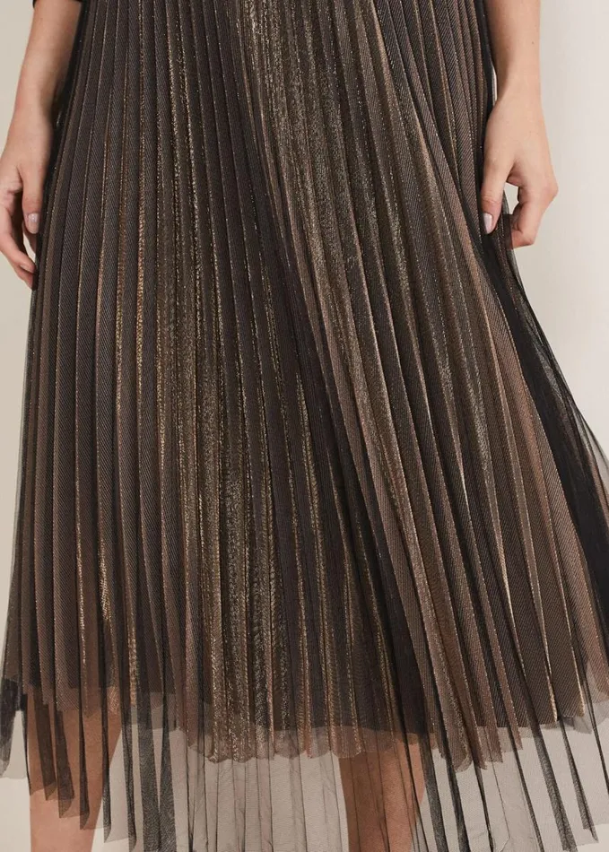 Phase Eight Rayen Pleated Mesh Skirt Dress Rose Gold Women Dresses