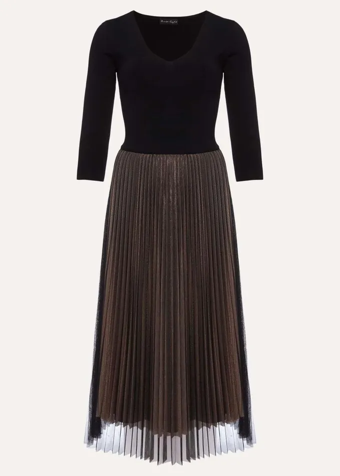 Phase Eight Rayen Pleated Mesh Skirt Dress Rose Gold Women Dresses