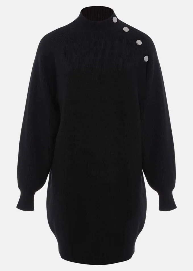 Phase Eight Reeva Cosy Button Detail Dress Black Women Dresses