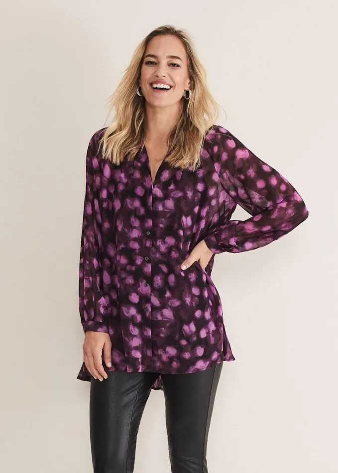 Phase Eight Rhian Chiffon Tunic Blouse Purple Women Shirts and Blouses