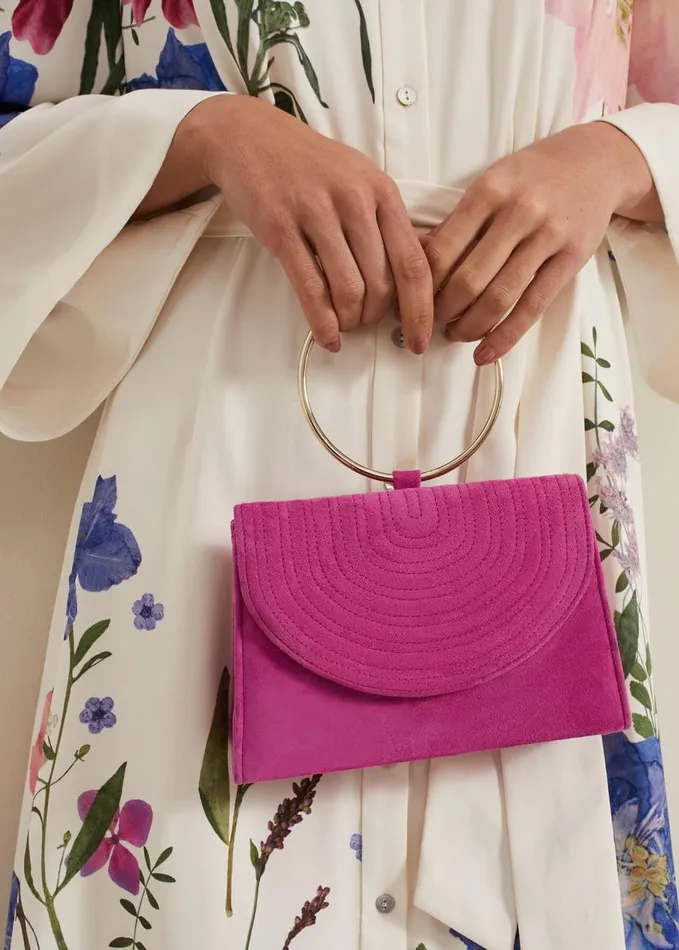 Phase Eight Ring Handle Suede Mini Bag Pink Women Bags and Clutches