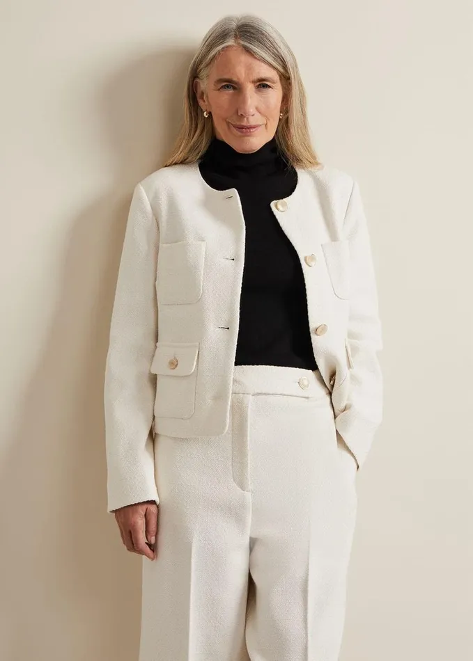 Phase Eight Ripley Boucle Jacket Ivory Women Jackets