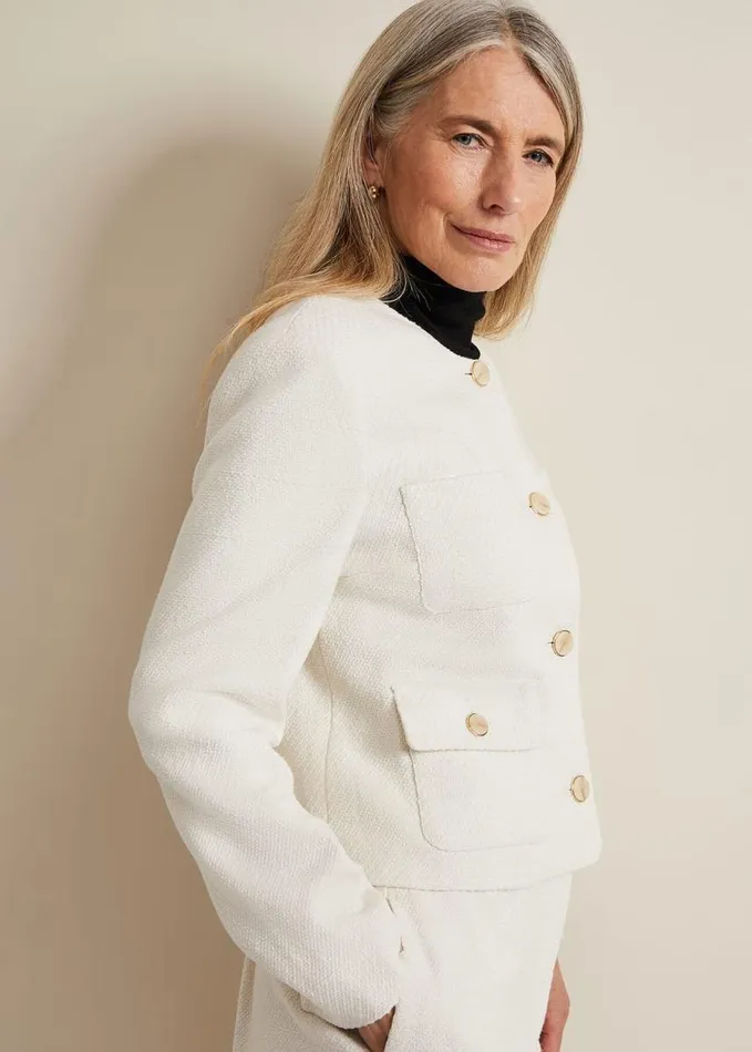 Phase Eight Ripley Boucle Jacket Ivory Women Jackets