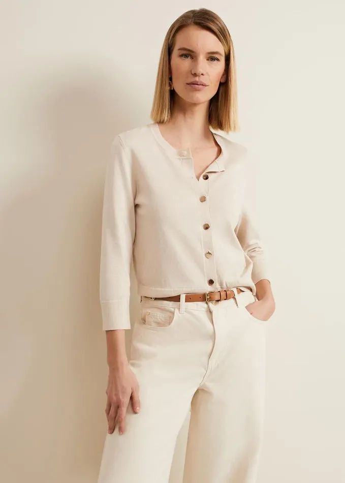 Phase Eight Robin Button Through Cardigan Stone Women Knitwear