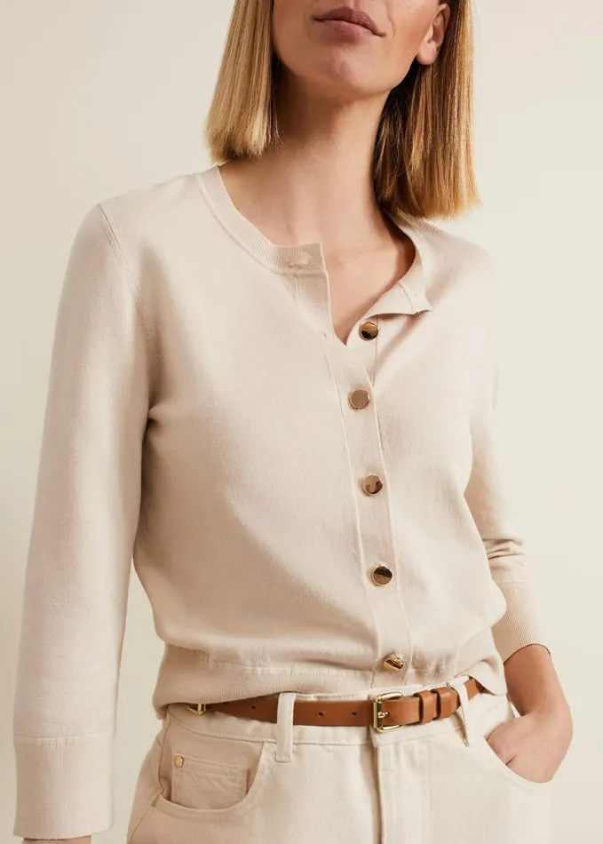 Phase Eight Robin Button Through Cardigan Stone Women Knitwear
