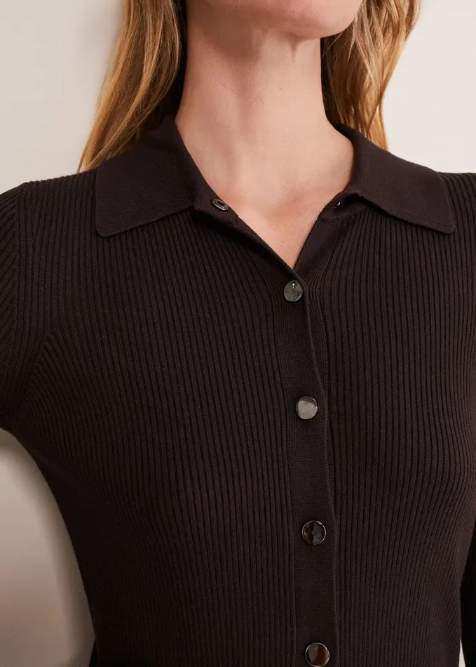 Phase Eight Rosa Ribbed Button Through Dress Chocolate Women Knitwear