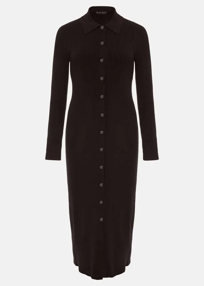 Phase Eight Rosa Ribbed Button Through Dress Chocolate Women Knitwear
