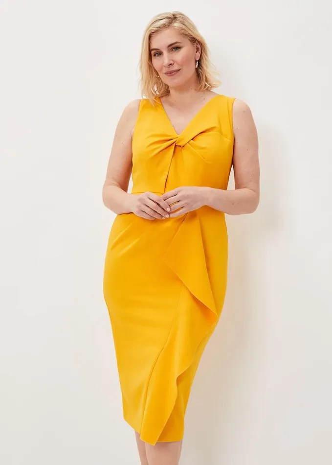 Phase Eight Rosalyn Twist Frill Dress Canary Women Dresses