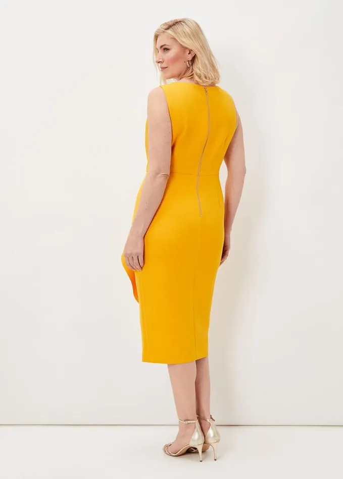 Phase Eight Rosalyn Twist Frill Dress Canary Women Dresses