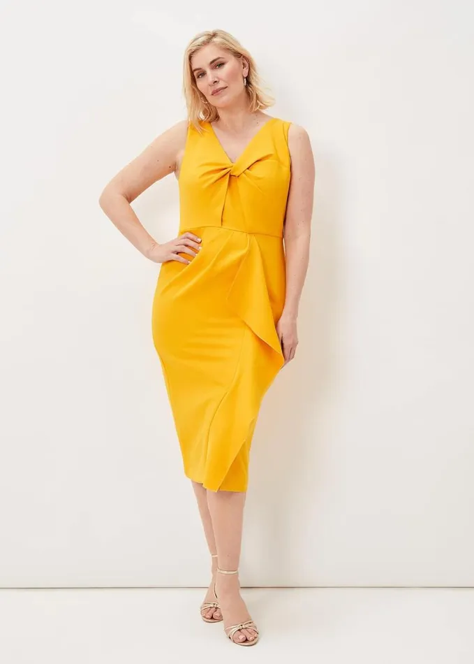 Phase Eight Rosalyn Twist Frill Dress Canary Women Dresses