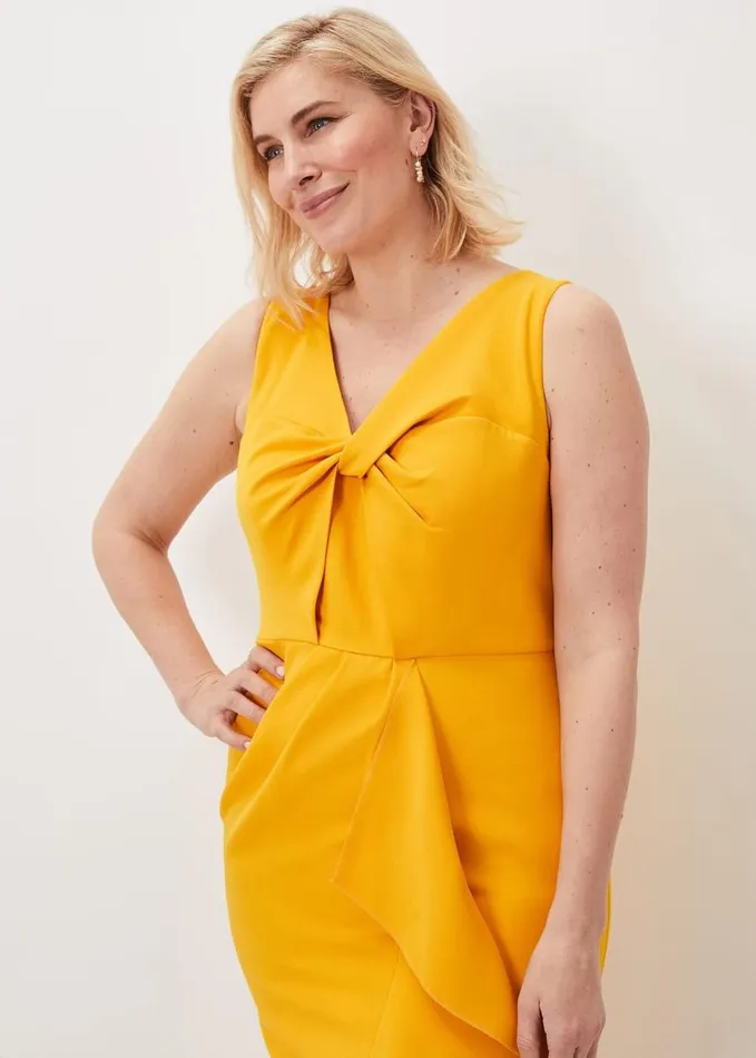 Phase Eight Rosalyn Twist Frill Dress Canary Women Dresses