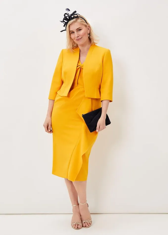 Phase Eight Rosalyn Twist Frill Dress Canary Women Dresses