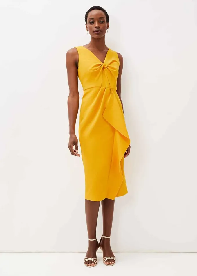 Phase Eight Rosalyn Twist Frill Dress Canary Women Dresses