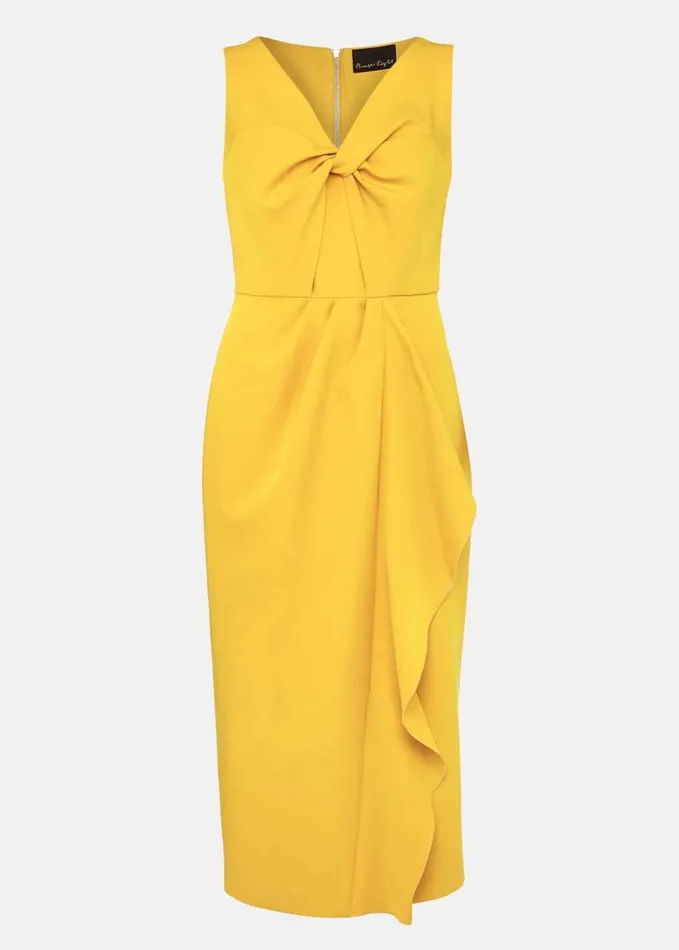 Phase Eight Rosalyn Twist Frill Dress Canary Women Dresses