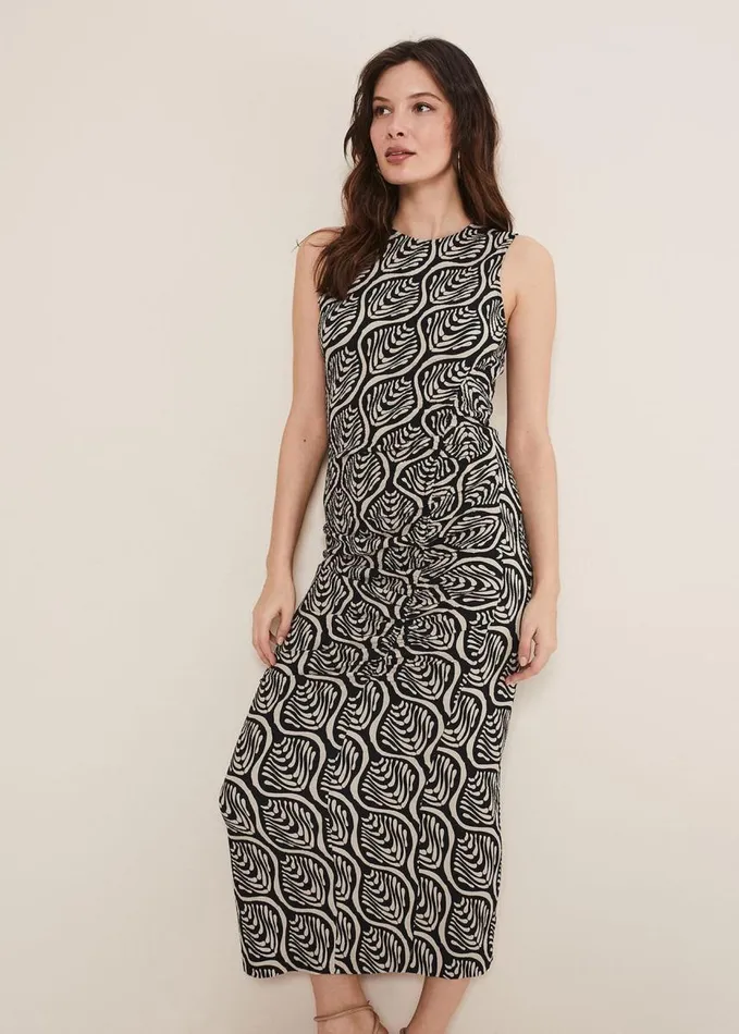 Phase Eight Rubie Geo Bodycon Midi Dress Blackneutral Women Dresses
