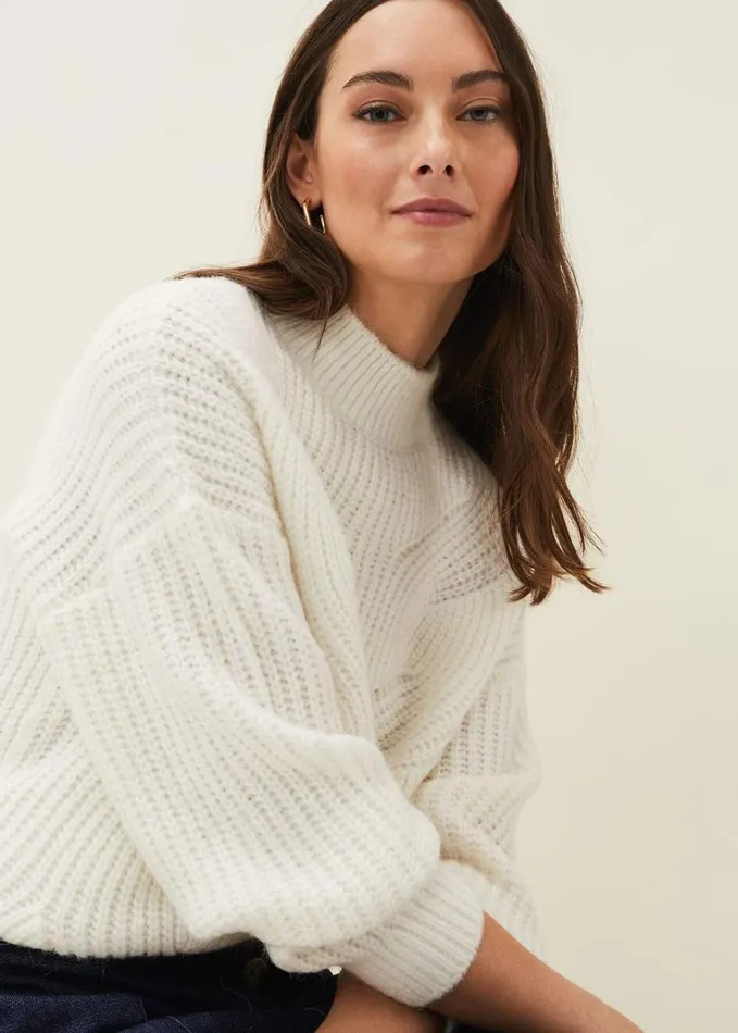 Phase Eight Ruby Fluffy Decorative Open Stitch Jumper White Women Knitwear