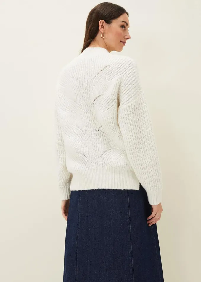 Phase Eight Ruby Fluffy Decorative Open Stitch Jumper White Women Knitwear