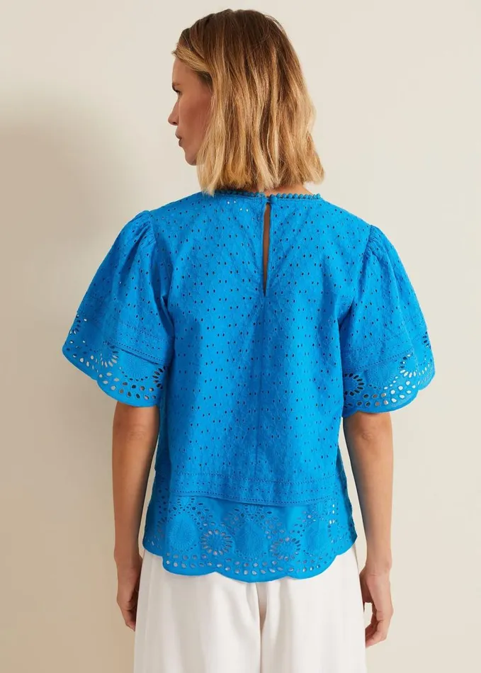 Phase Eight Sage Broderie Top Blue Women Shirts and Blouses