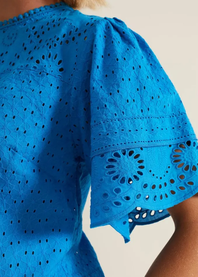 Phase Eight Sage Broderie Top Blue Women Shirts and Blouses