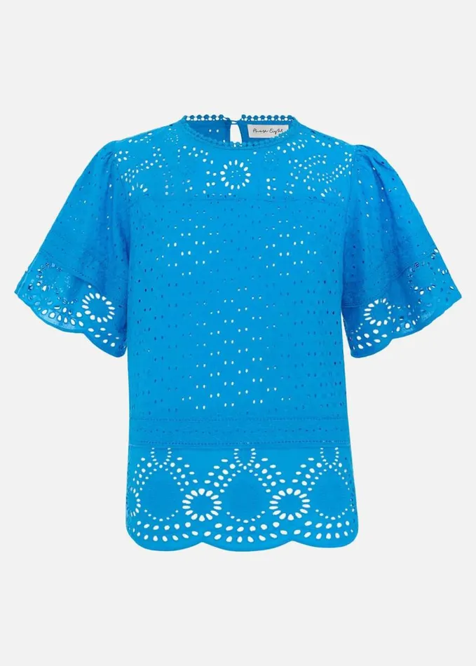 Phase Eight Sage Broderie Top Blue Women Shirts and Blouses