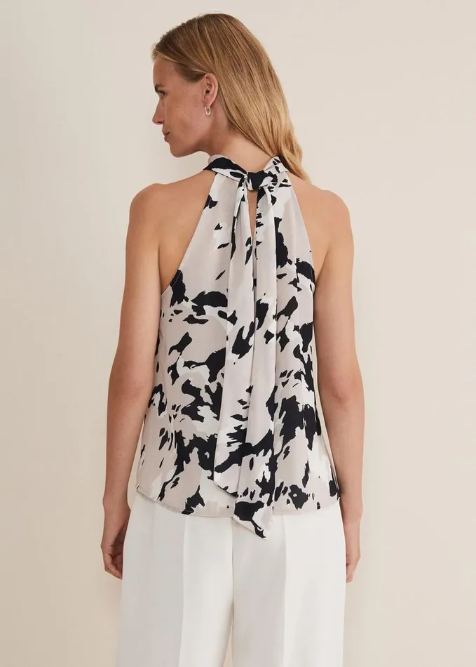 Phase Eight Sejal Printed Halter Neck Top Blackputty Women Shirts and Blouses