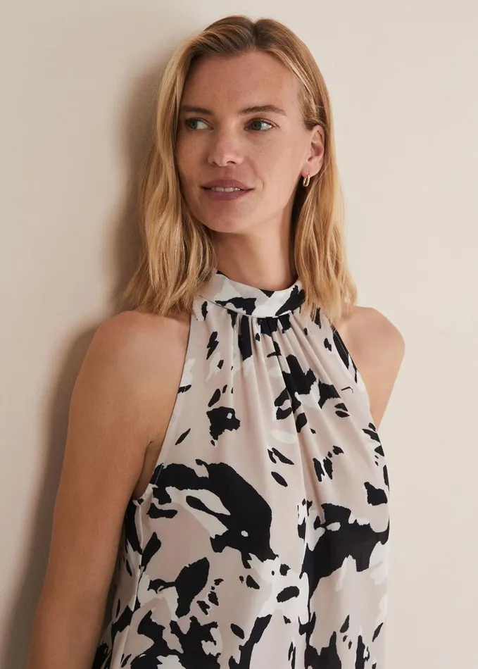 Phase Eight Sejal Printed Halter Neck Top Blackputty Women Shirts and Blouses