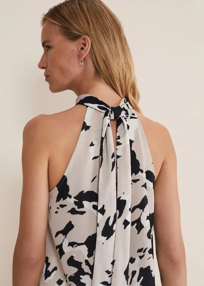 Phase Eight Sejal Printed Halter Neck Top Blackputty Women Shirts and Blouses