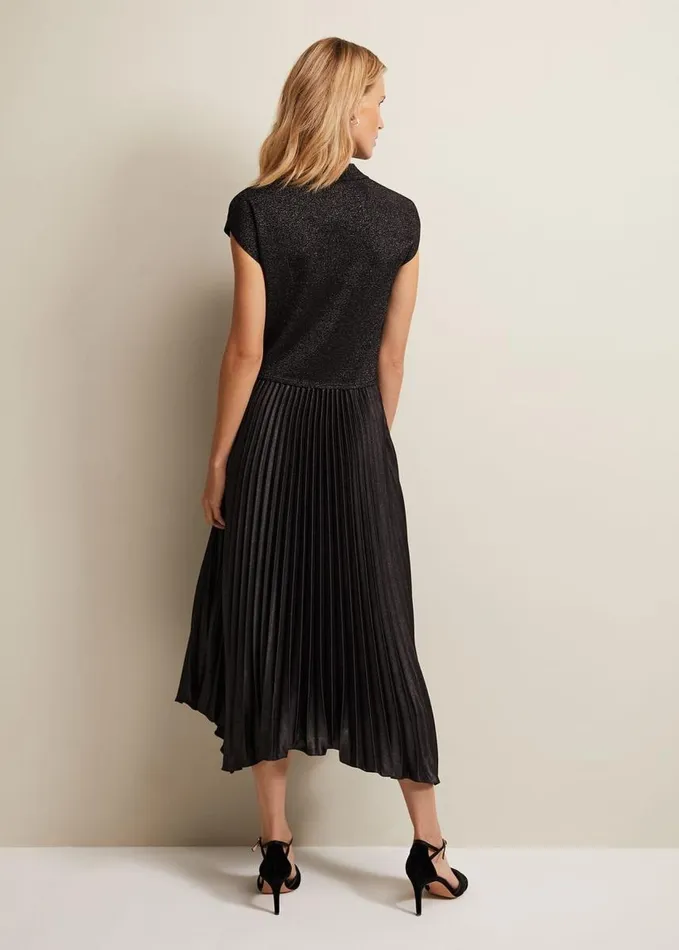 Phase Eight Selena Foil Pleated Midi Dress Gunmetal Women Dresses