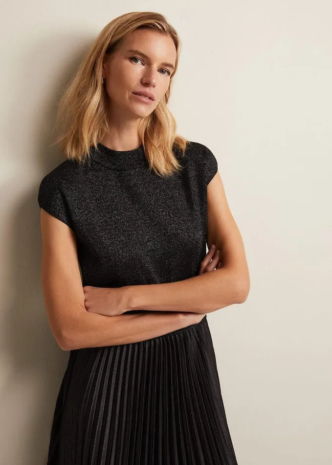 Phase Eight Selena Foil Pleated Midi Dress Gunmetal Women Dresses