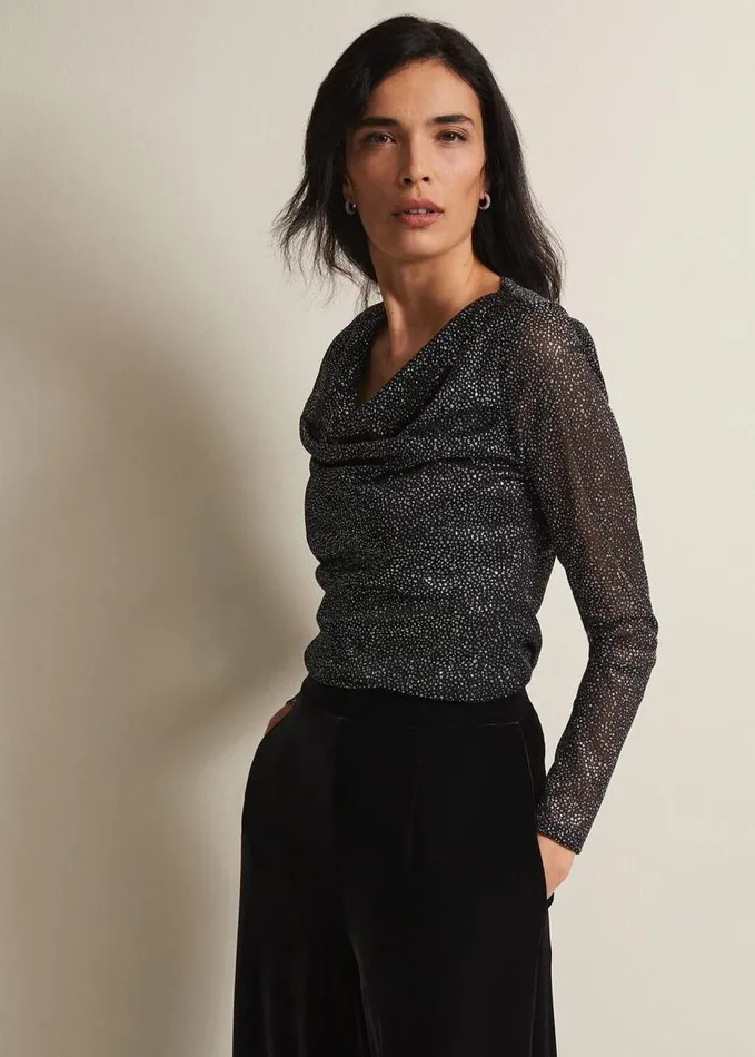 Phase Eight Sera Shimmer Cowl Neck Top Teal Women Tops and TShirts